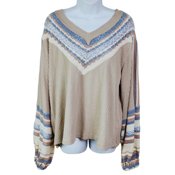 Free People Copenhagen Thermal Top Size Medium Double V- Neck OB995549 - Picture 3 of 10